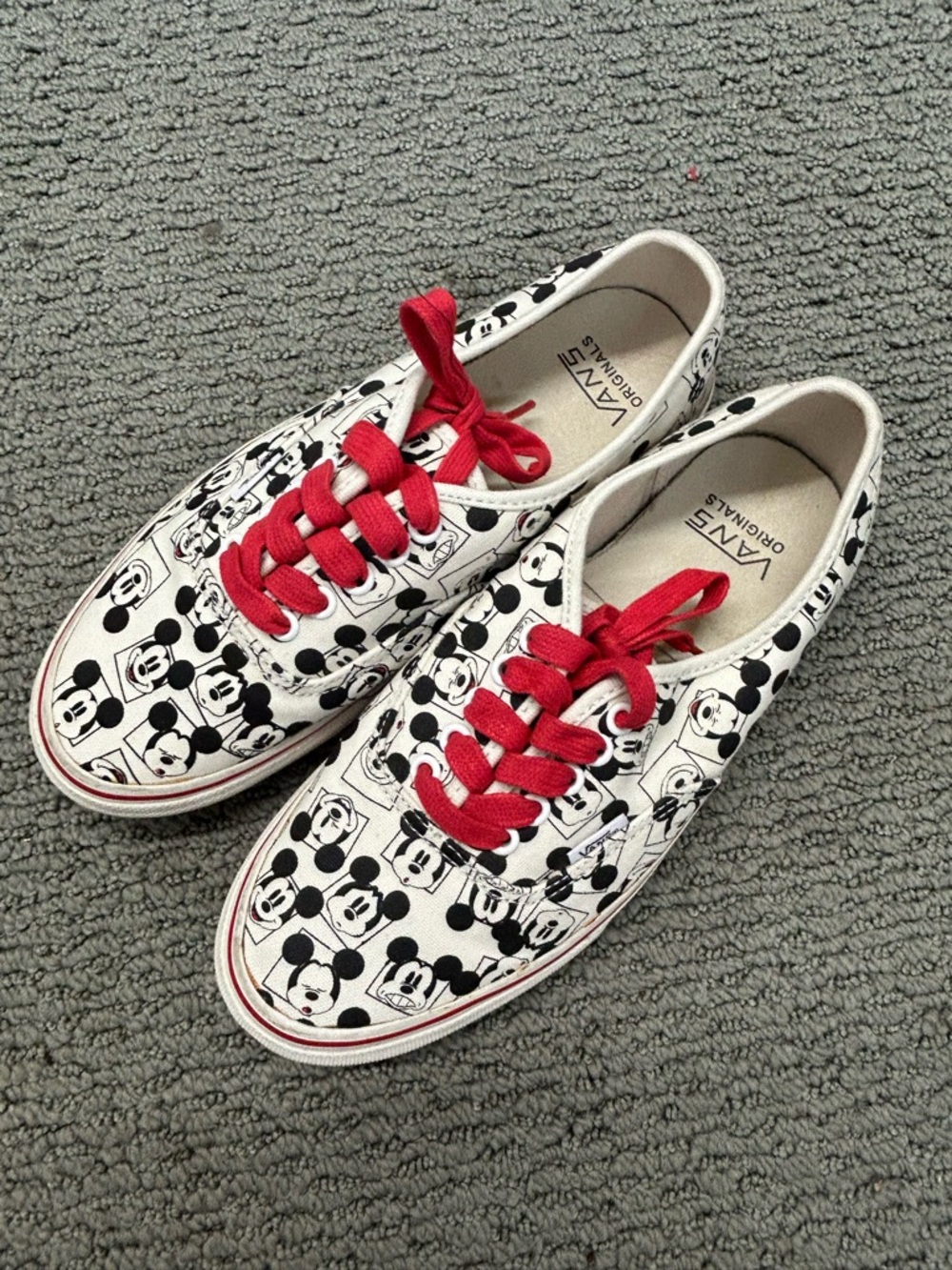 Vans Mickey Mouse Canvas Sneakers with Red Laces, Womens 8.